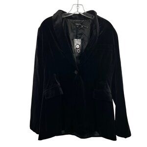 GiGiO Women's Velour Blazer Jacket Long Sleeve Single Button Black Large New
